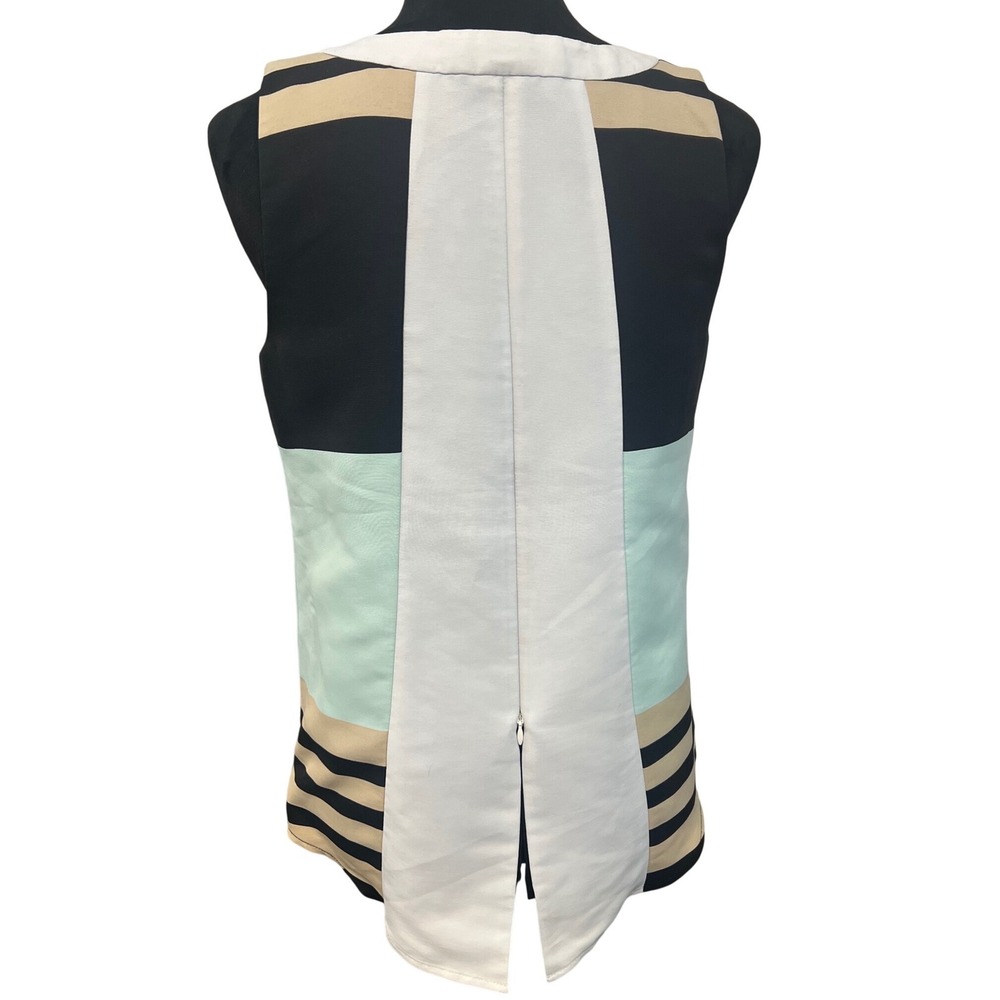 Troubadour by Anthropologie Sleeveless Colorblock Striped Black Mint Tan Size 6 - Picture 2 of 5